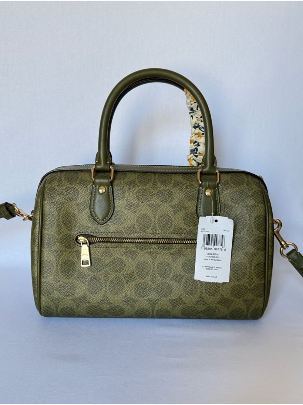 Coach Rowan Satchel Bag Olive/Gold hardware Signature Top Handle Crossbody NWT - Picture 5 of 14